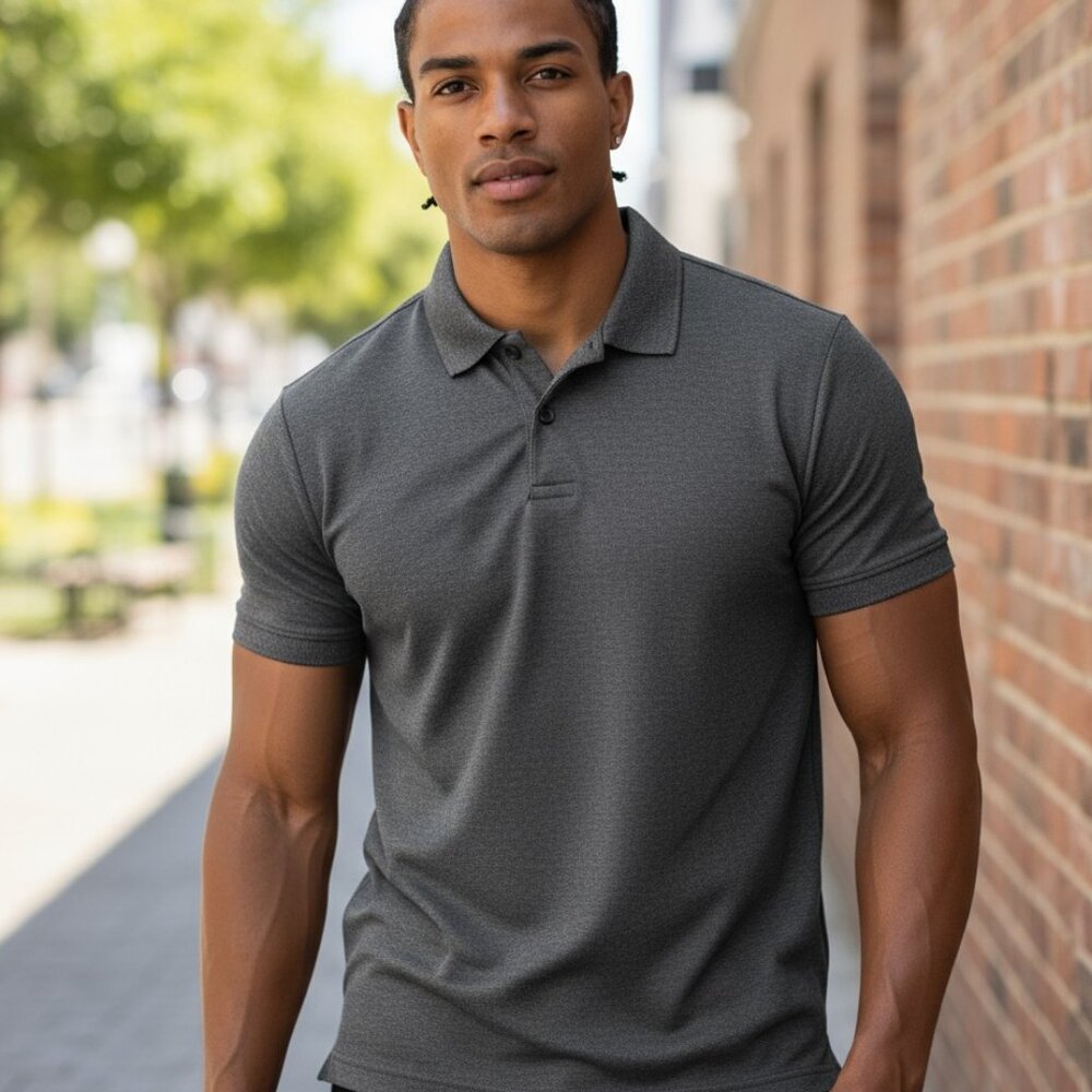 32 DEGREES Cool Classic Polo Shirt M Hybrid Grey Tech Golf Slim Fit No Wrinkle
